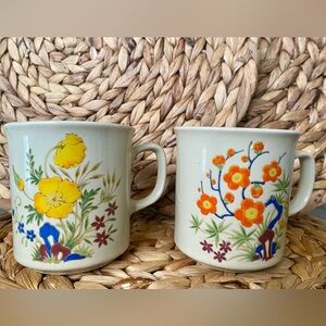 Pair of Vintage Floral Ceramic Mugs made in Japan